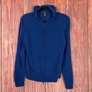 Lord & Taylor 100% Cashmere Zip Up Hoodie Sweater Blue Size =XL Women